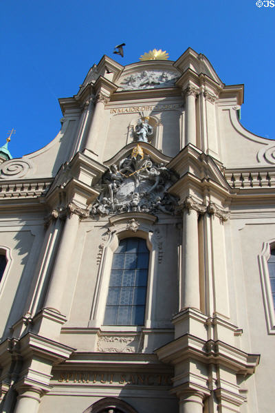 Neo-Baroque details of entry facade of Heilig-Geist-Kirche. Munich, Germany.