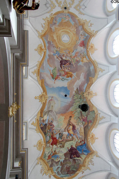 Replica (2000) of Baroque vault painting (mid 1700s) at Peterskirche. Munich, Germany.