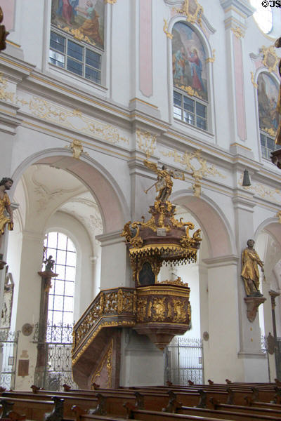 Pulpit at Peterskirche. Munich, Germany.