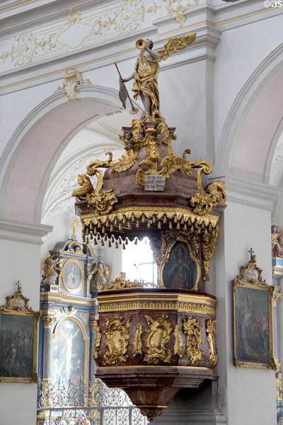 Pulpit at Peterskirche. Munich, Germany.