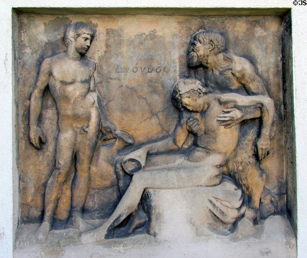 Dionysus carved stone relief by Franz von Stuck at Villa Stuck Museum. Munich, Germany.