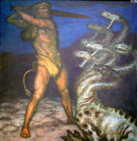 Hercules & Hydra painting (1915) by Franz von Stuck at Villa Stuck Museum. Munich, Germany.