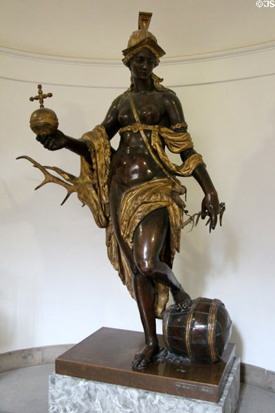 Tellus Bavarica symbol of Bavaria & goddess of hunting statue (replica after 1623 original) by Hubert Gerhartschen at German Hunting & Fishing Museum. Munich, Germany.