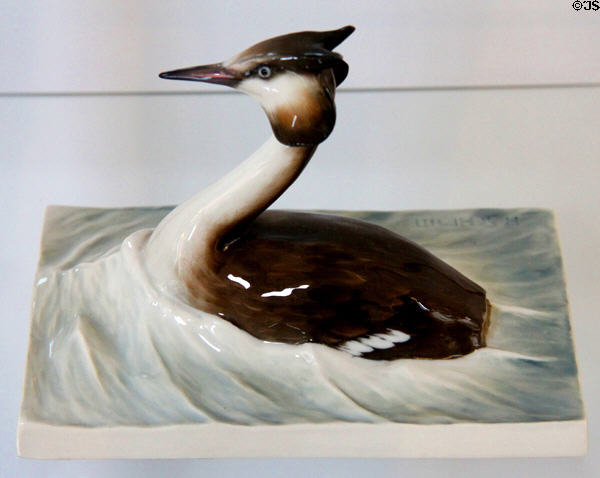 Great crested grebe figurine (1939) by H(ans?) Schmidt for Rosenthal Porzellan at German Hunting & Fishing Museum. Munich, Germany.