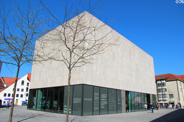 White cube building of Jewish Museum Munich. Munich, Germany.