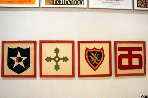 Plaques of U.S. Army units which used Haus der Kunst during occupation of Germany. Munich, Germany.