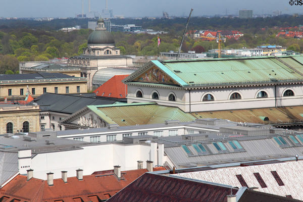Green roof of Bavarian National Theatre home of State Opera, Orchestra & Ballet companies. Munich, Germany.