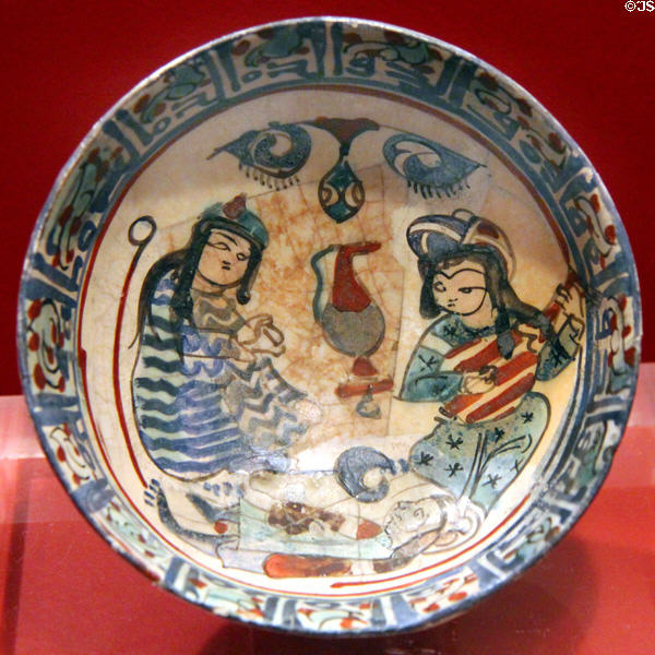 Earthenware bowl with musicians (c1200) from Iran at Five Continents Museum. Munich, Germany.