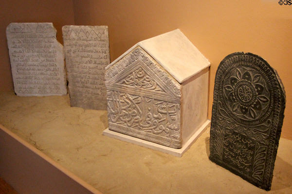 Grave stones from Muslim Palestine (891), Egypt c1500 & Pakistan (1914) at Five Continents Museum. Munich, Germany.