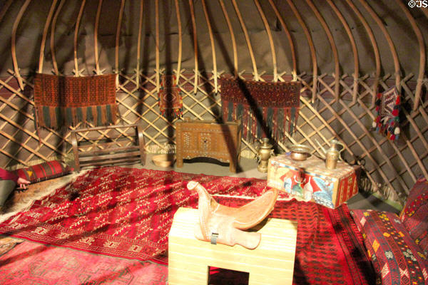Turkmenistan Nomadic yurt interior from Asia at Five Continents Museum. Munich, Germany.