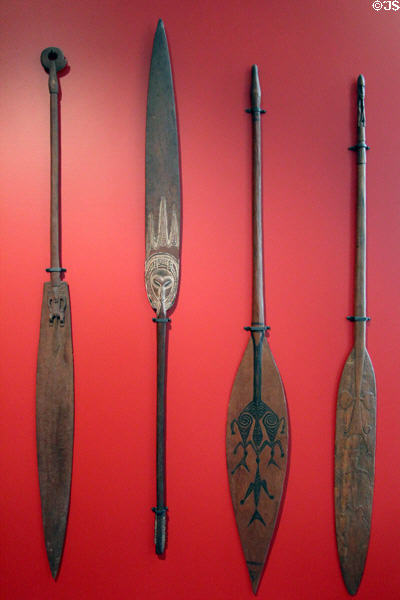 Carved canoe paddles from Papua New Guinea at Five Continents Museum. Munich, Germany.