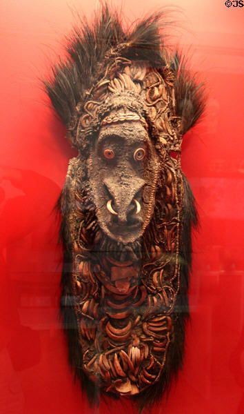 Carved shield representing ancestor from Sepik River of Papua New Guinea at Five Continents Museum. Munich, Germany.