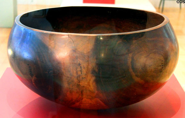 Koa wood food bowl from Hawaii at Five Continents Museum. Munich, Germany.