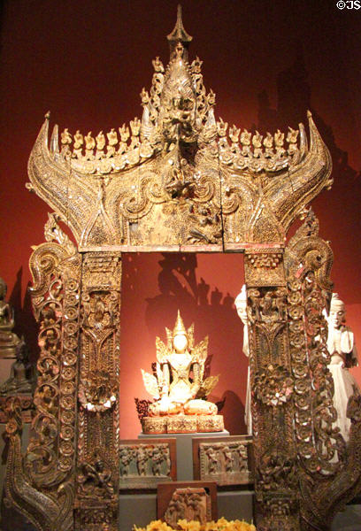 Buddha & framing wall (19thC) from Myanmar at Five Continents Museum. Munich, Germany.