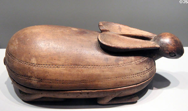 Container & cover in shape of rabbit from Yoruba culture of Nigeria at Five Continents Museum. Munich, Germany.
