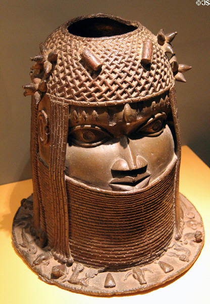 Ancestral memorial sculpture head of a king (Oba) (18th-19thC) of Benin / Nigeria at Five Continents Museum. Munich, Germany.