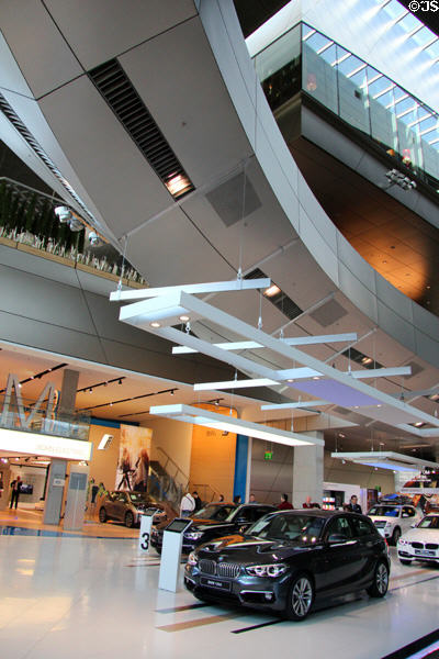 Car showroom area of BMW World. Munich, Germany.