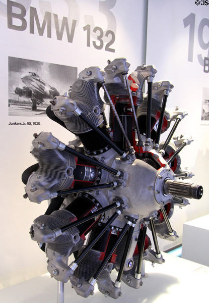 BMW 132 aircraft motor (1933-4) used in Dornier Do17, Focke-Wulf Fw200, Heinkel HE11 & Junkers Ju52 at BMW Museum. Munich, Germany.