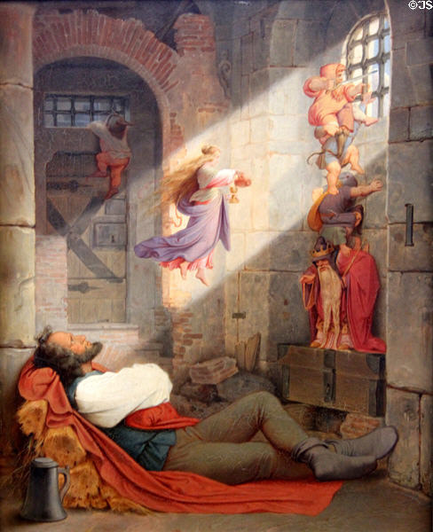 Dream of the Prisoner painting (1836) by Moritz von Schwind at Schackgalerie. Munich, Germany.