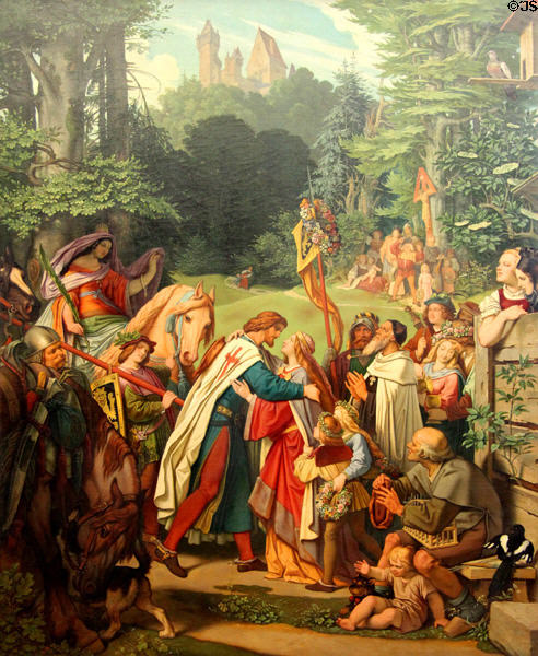Return of the Count of Gleichen painting (c1864) by Moritz von Schwind at Schackgalerie. Munich, Germany.