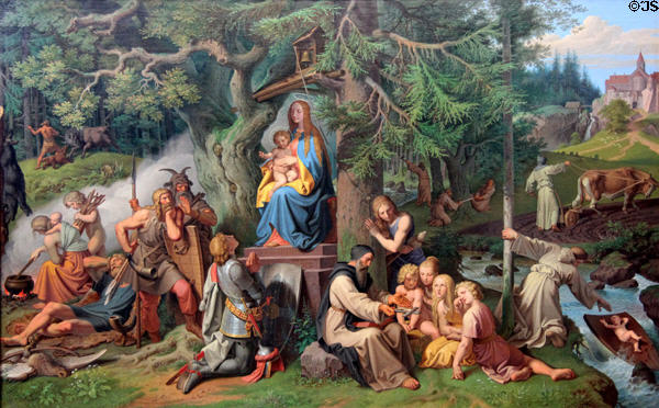Introduction of Christianity into German Forests painting (1864) by Joseph von Führich at Schackgalerie. Munich, Germany.