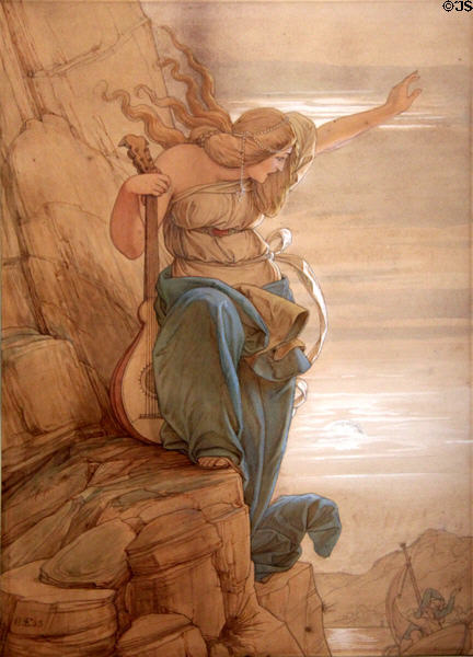 Die Loreley painting (1863) by Edward Jakob von Steinle at Schackgalerie. Munich, Germany.