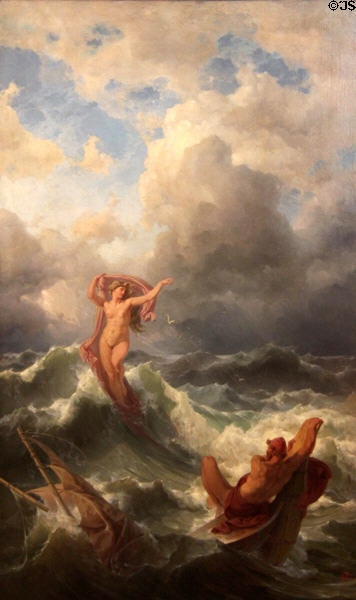 Leukothea Appears to Odysseus in Storm painting (1863) by Friedrich Preller d.Ä at Schackgalerie. Munich, Germany.