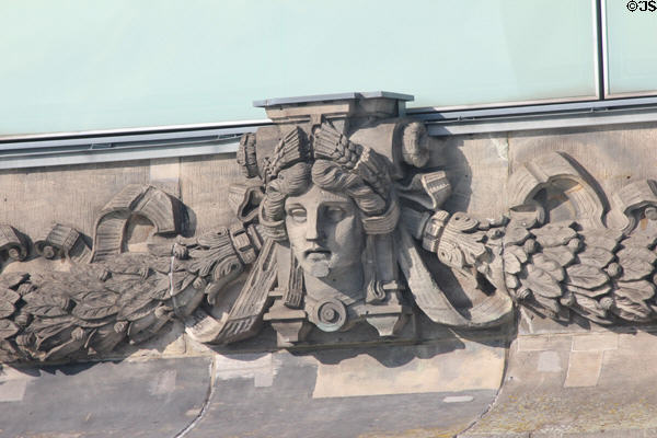 Decorative face & garlands on German Bundestag. Berlin, Germany.