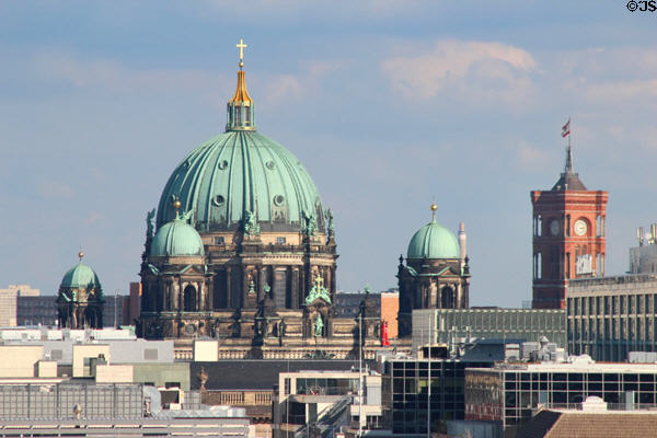 Berlin Cathedral & Rotes Rathaus (red city hall) from top of German Bundestag. Berlin, Germany.
