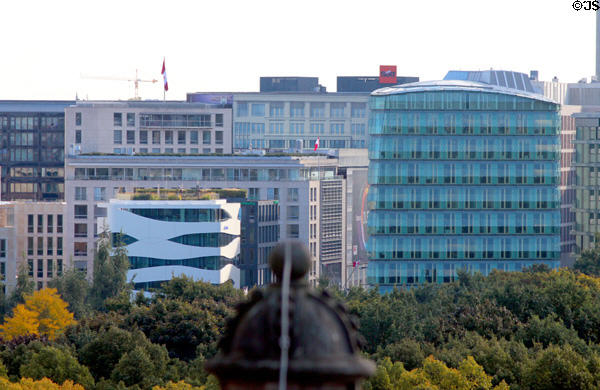 Modern architecture around Potsdamer Platz from top of German Bundestag. Berlin, Germany.