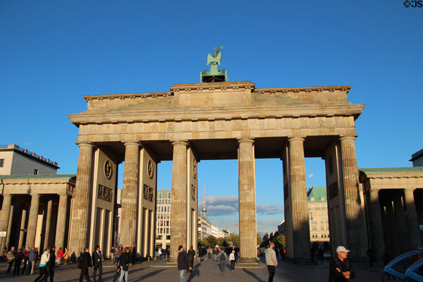 Brandenburg Gate (1791) viewed from west to Unter den Linden. Berlin, Germany. Architect: Carl Gotthard Langhans.