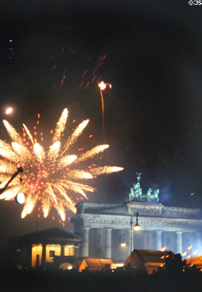 New Year's fireworks over Brandenberg Gate in 1996. Berlin, Germany.