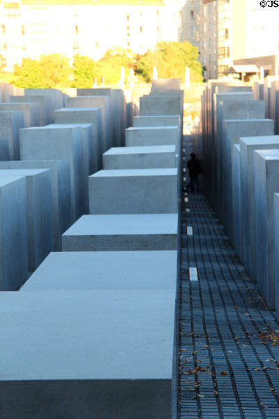 Monument to Murdered Jews of Europe creates feeling of getting in deeper. Berlin, Germany.