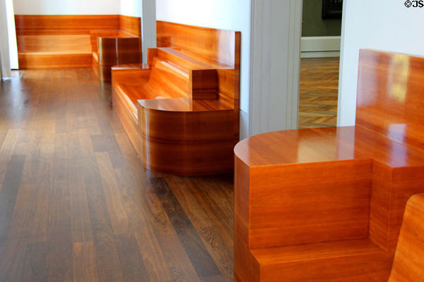 Modern wooden seating at Berlin Gemaldegalerie. Berlin, Germany.