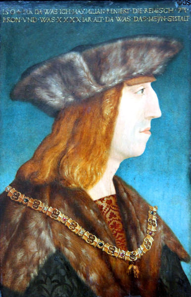 Kaiser Maximilian I (1458-1519) portrait (after 1504) by Albrecht Dürer at Berlin Gemaldegalerie. Berlin, Germany.