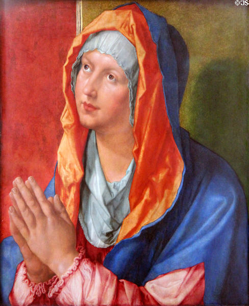 Virgin Mary Praying painting (1518) by Albrecht Dürer at Berlin Gemaldegalerie. Berlin, Germany.