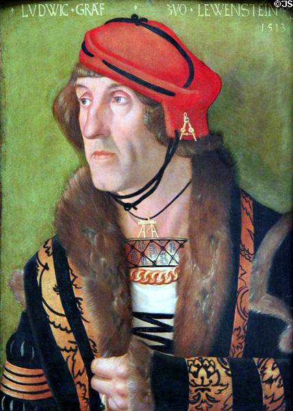 Portrait of Ludwig Graf zu Löwenstein (1513) by Hans Baldung Grien at Berlin Gemaldegalerie. Berlin, Germany.