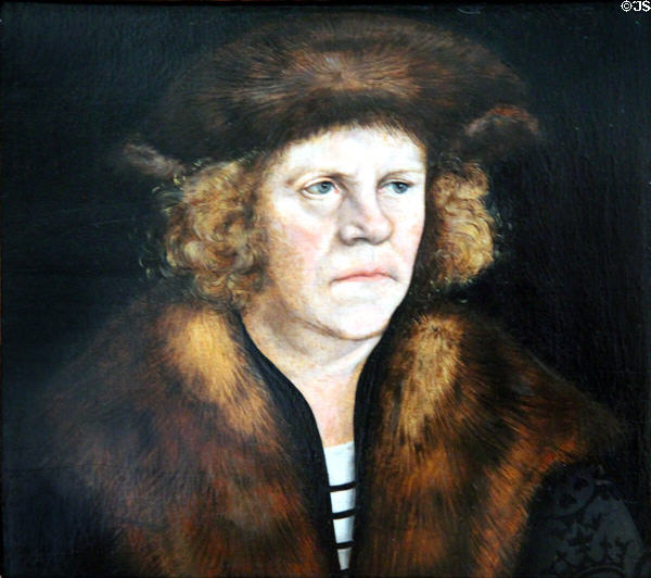 Portrait of Man with Brown Fur Hat (1510-12) by Lucas Cranach the Elder at Berlin Gemaldegalerie. Berlin, Germany.