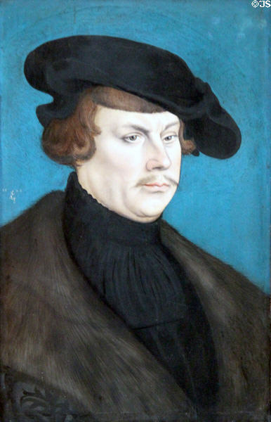 Portrait of young Patrician (1528) by Lucas Cranach the Elder at Berlin Gemaldegalerie. Berlin, Germany.