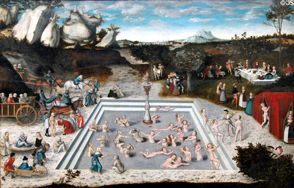 Fountain of Youth painting (1546) by Lucas Cranach the Elder at Berlin Gemaldegalerie. Berlin, Germany.