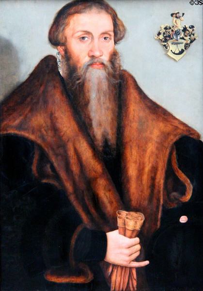 Portrait of Jurist Leonhard Badehorn (1510-1587) by Lucas Cranach the Younger at Berlin Gemaldegalerie. Berlin, Germany.
