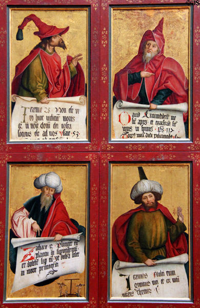 Four prophets with scrolls painting (c1493-4) by Bernhard Strigel from Memmingen at Berlin Gemaldegalerie. Berlin, Germany.