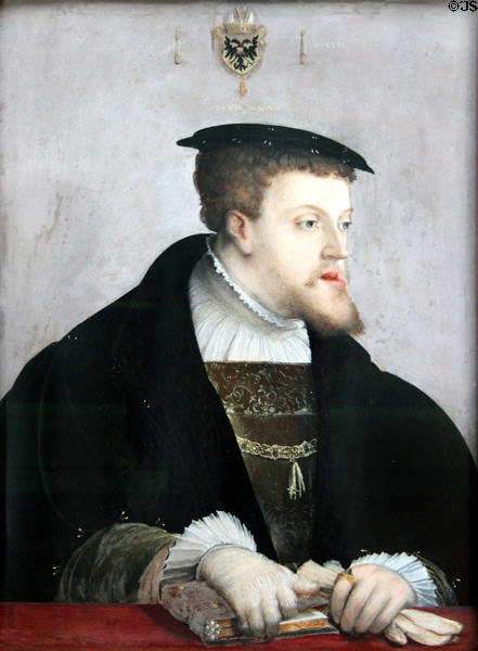 Portrait of Kaiser Karl V (1532) by Christoph Amberger from Augsburg at Berlin Gemaldegalerie. Berlin, Germany.