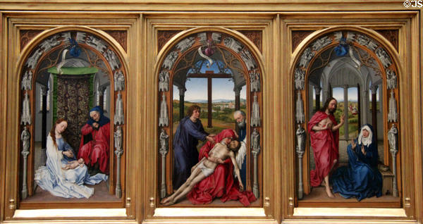 Miraflores Altar painting (before 1445) by Rogier van der Weyden at Berlin Gemaldegalerie. Berlin, Germany.