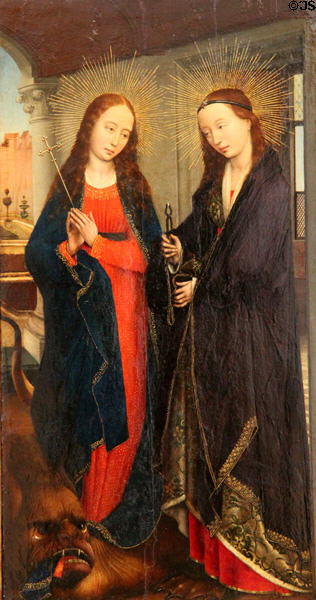 Stes. Margarethe & Apollonia painting (c1460) by workshop of Rogier van der Weyden at Berlin Gemaldegalerie. Berlin, Germany.