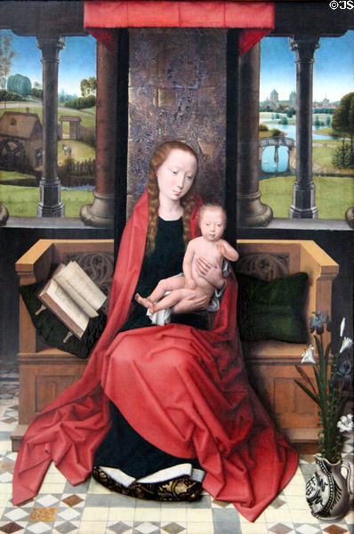 Madonna enthroned with Christ child painting (c1489-90) by Hans Memling at Berlin Gemaldegalerie. Berlin, Germany.