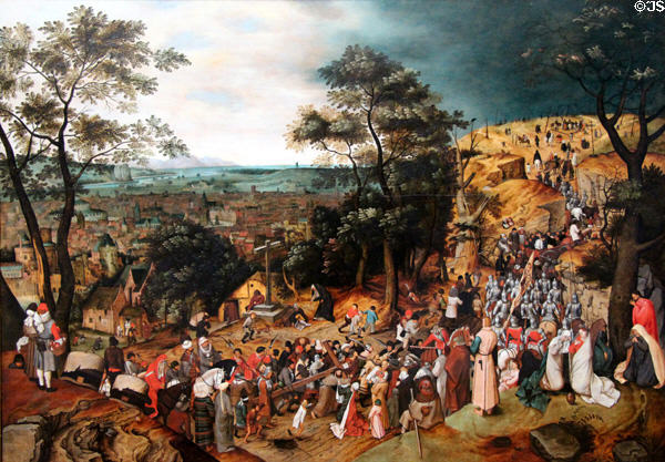 Carrier of the Cross painting (1606) by Pieter Bruegel the Younger at Berlin Gemaldegalerie. Berlin, Germany.