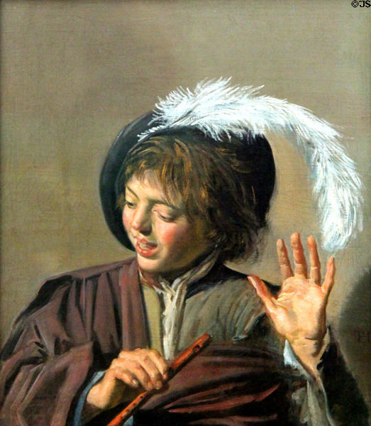 Singing boy with flute portrait (1623-5) by Frans Hals at Berlin Gemaldegalerie. Berlin, Germany.