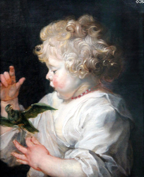 Child with bird painting (1629-30) by Peter Paul Rubens at Berlin Gemaldegalerie. Berlin, Germany.