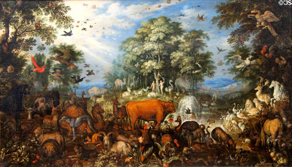 Animals in Paradise painting (1626) by Roelant Savery at Berlin Gemaldegalerie. Berlin, Germany.